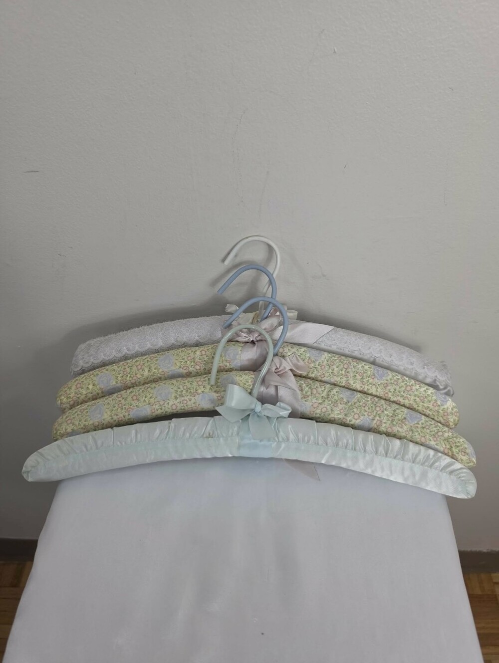 Set of Satin Padded Floral and Lace Clothing Hangers - Pastel Multicolor